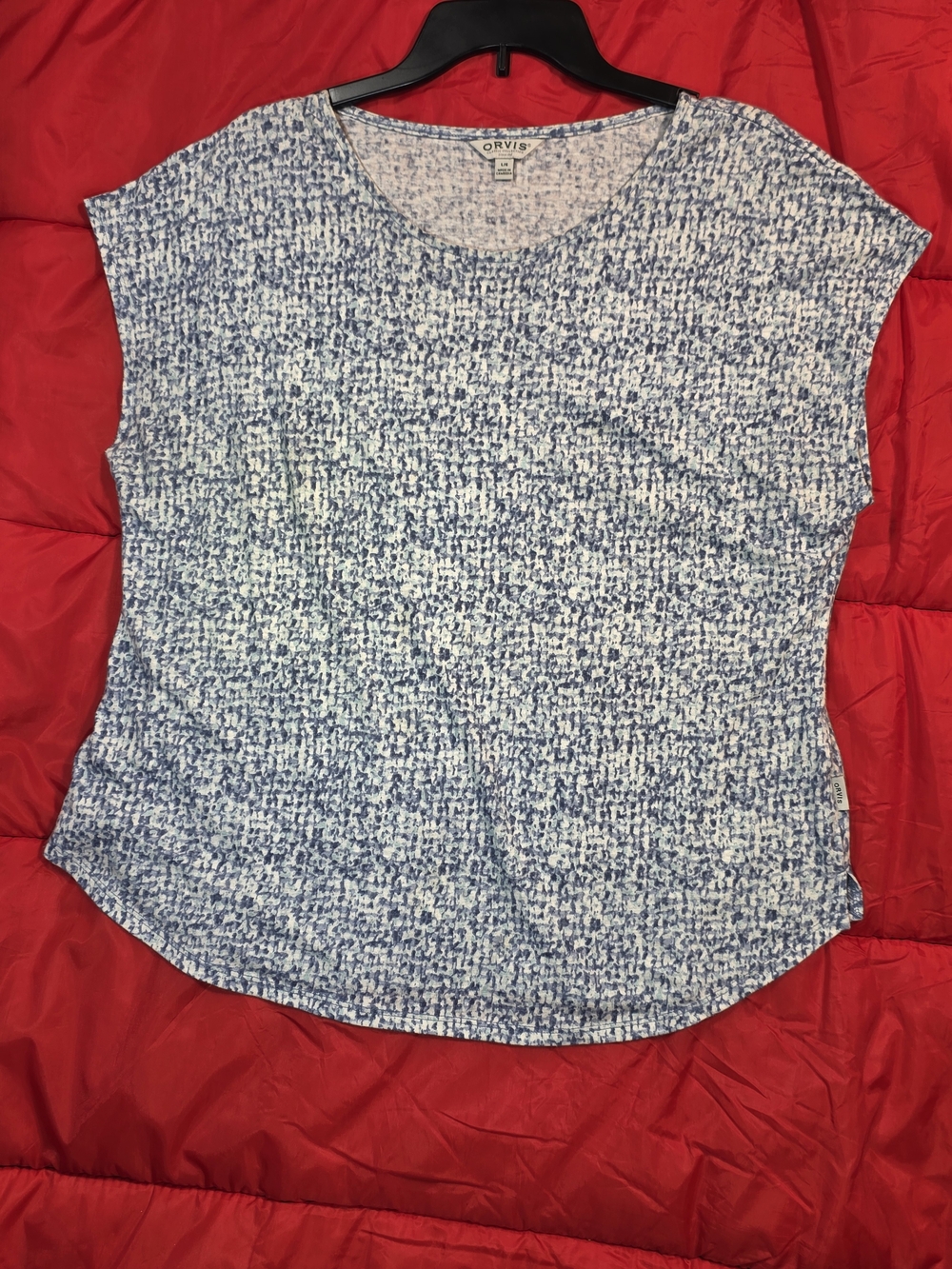 Orvis Blue and White Speckled Cap Sleeve Tank Top